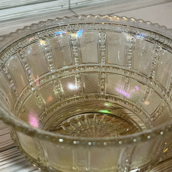 Vintage Lenox Imperial Glass Beaded Block Carnival Glass Bowl #1 Frosted - Picture 3 of 11